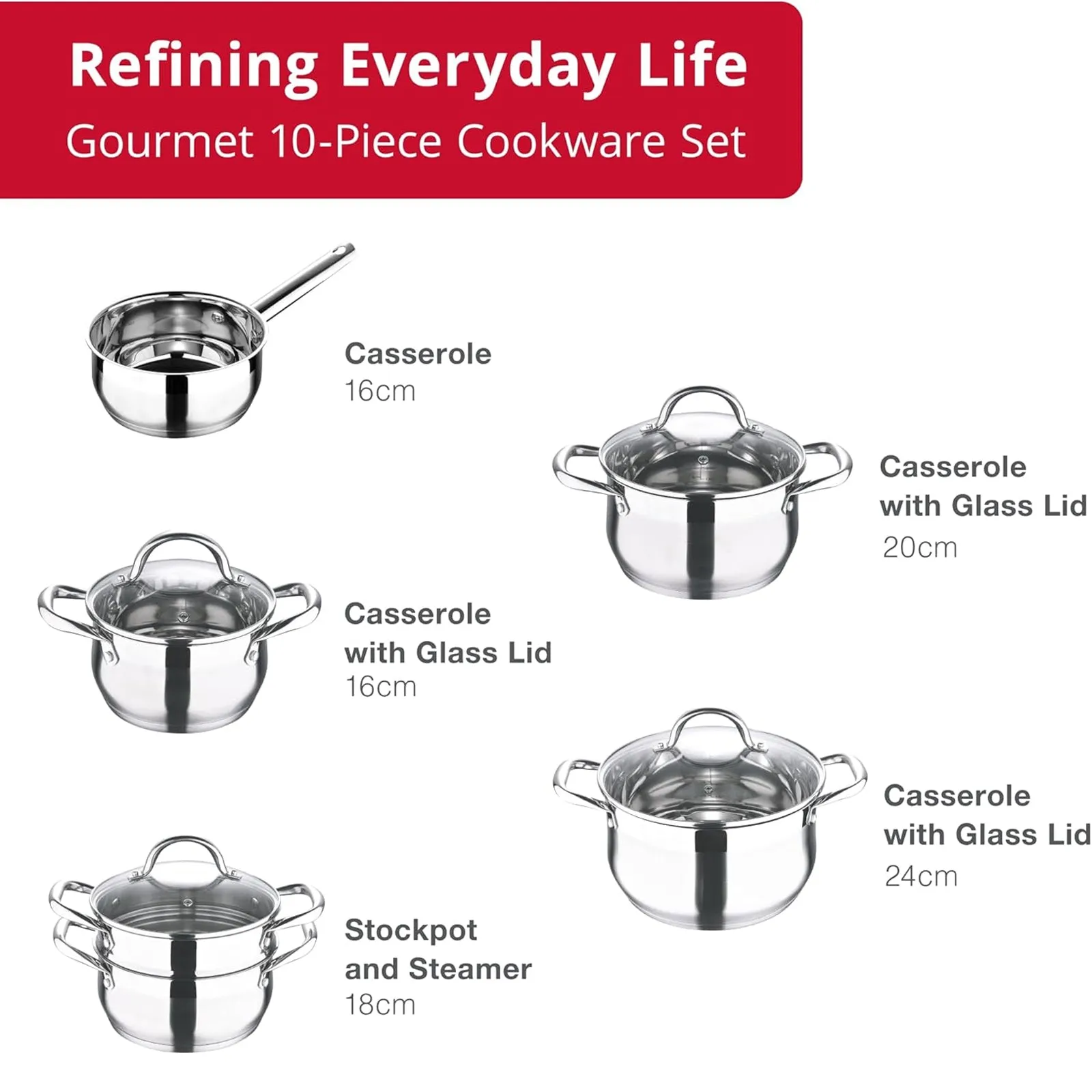 Bergner Gourmet Stainless Steel Cookware 10-Piece Set