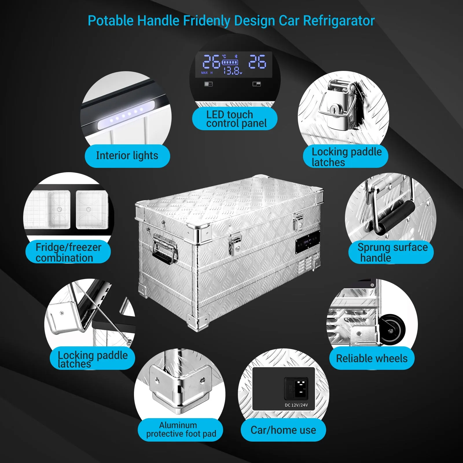 BODEGAcooler 45Quart/42L AL42 Dual Zone Portable Car Fridge