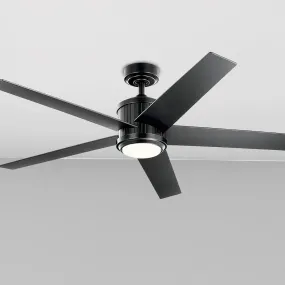 Brahm 56 Inch Satin Black LED Indoor Ceiling Fan with Remote, Reversible Black and Silver Blades