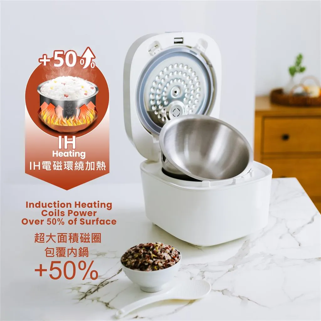 Buffalo Induction Heating (IH) Patented Clad Inner Pot Smart Rice Cooker 1.0 Liter (5 Cups) Pearl White (BUFFALOIH10)