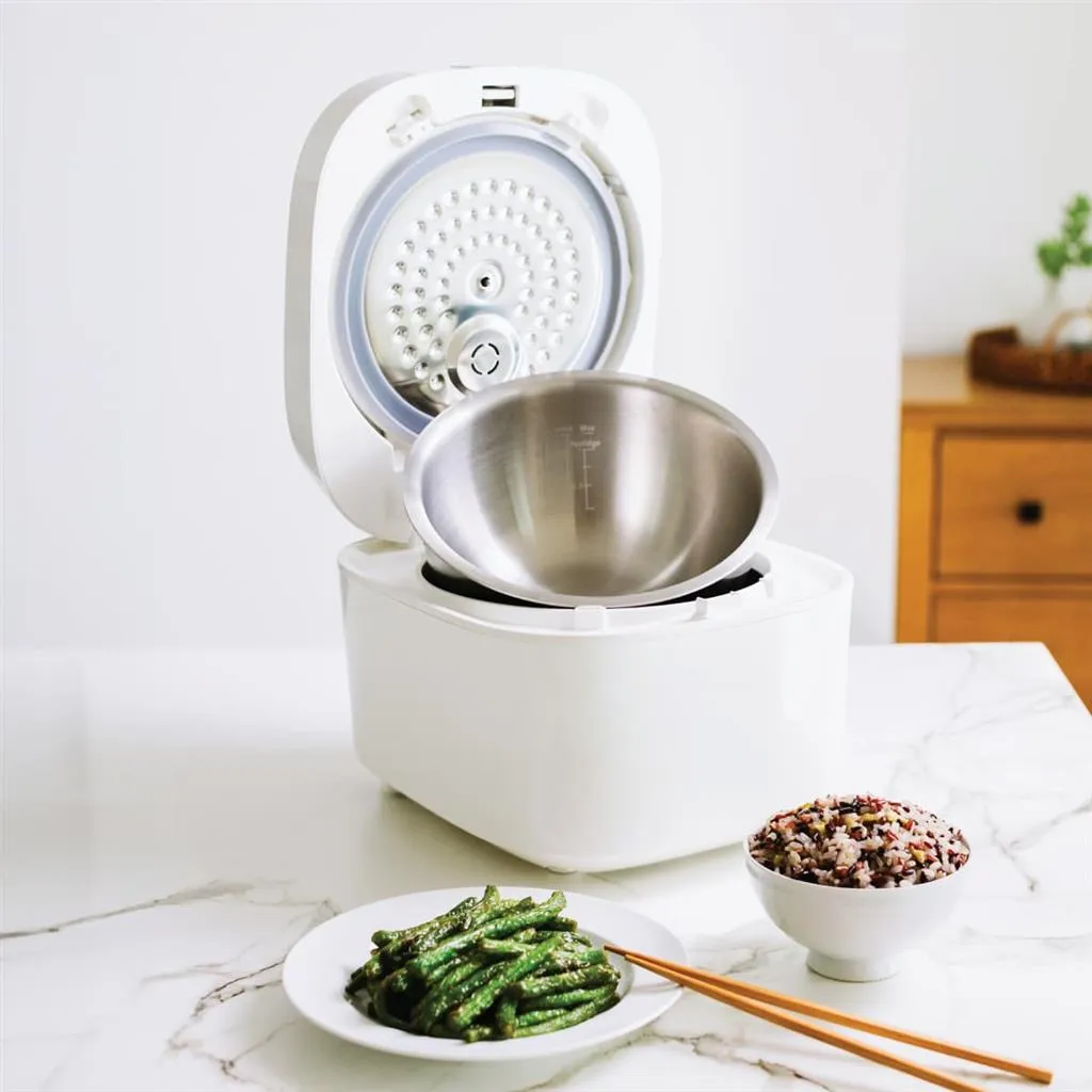 Buffalo Induction Heating (IH) Patented Clad Inner Pot Smart Rice Cooker 1.0 Liter (5 Cups) Pearl White (BUFFALOIH10)