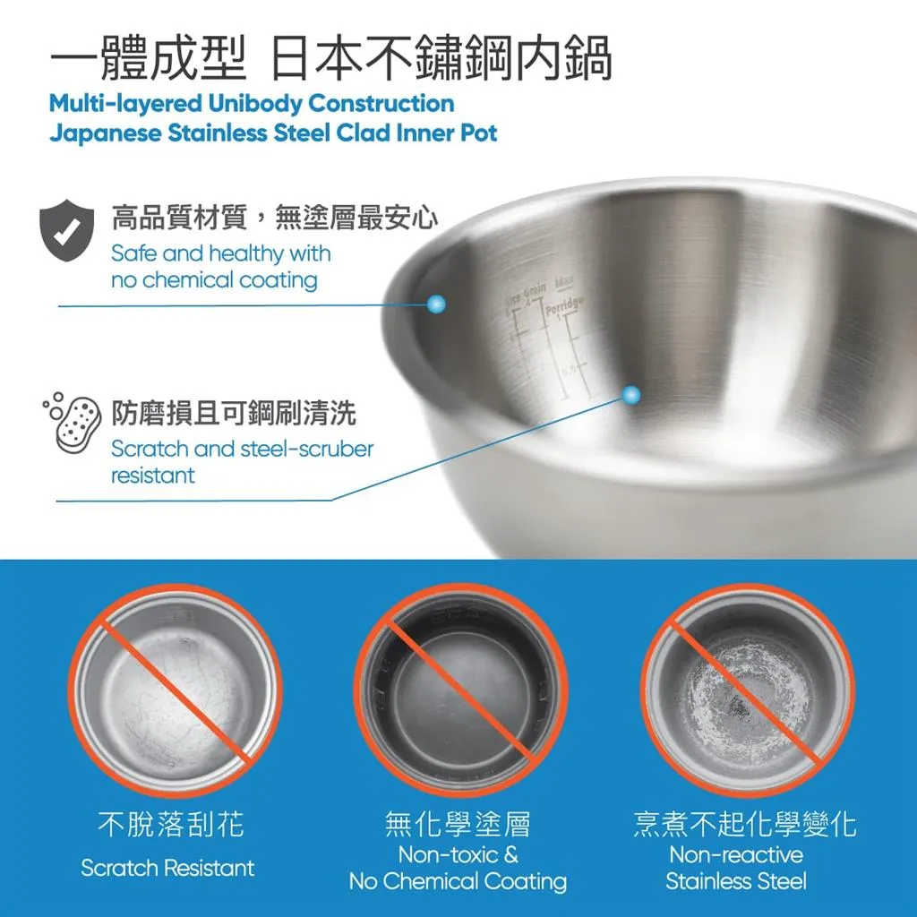 Buffalo Induction Heating (IH) Patented Clad Inner Pot Smart Rice Cooker 1.0 Liter (5 Cups) Pearl White (BUFFALOIH10)