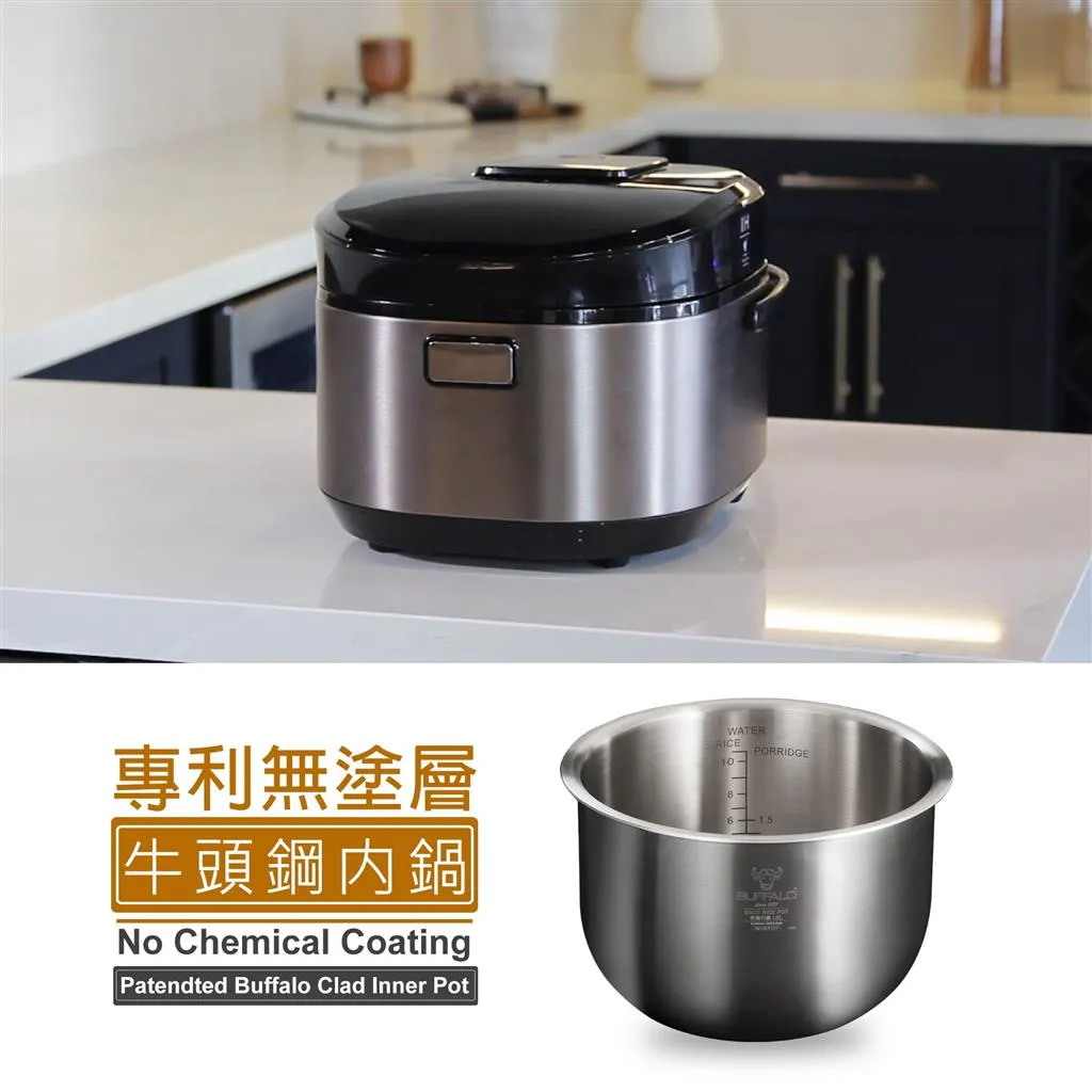 Buffalo Induction Heating (IH) Patented Clad Inner Pot Smart Rice Cooker 1.8 Liter (10 Cups) Titanium Grey (BUFFALOIH18)