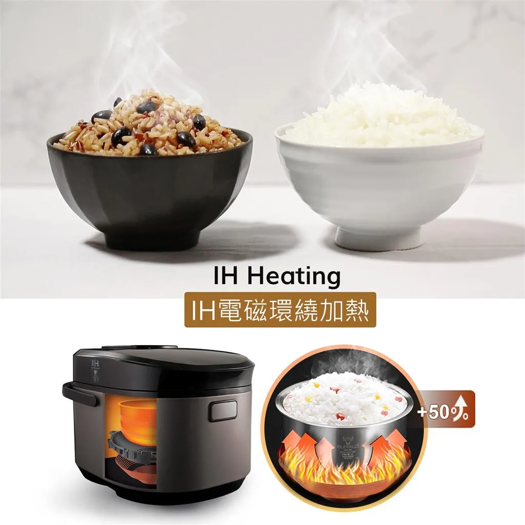 Buffalo Induction Heating (IH) Patented Clad Inner Pot Smart Rice Cooker 1.8 Liter (10 Cups) Titanium Grey (BUFFALOIH18)