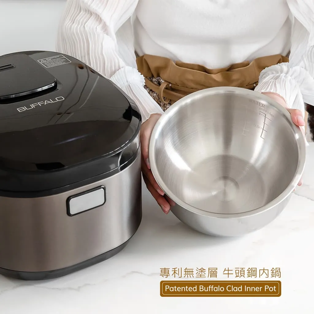 Buffalo Induction Heating (IH) Patented Clad Inner Pot Smart Rice Cooker 1.8 Liter (10 Cups) Titanium Grey (BUFFALOIH18)