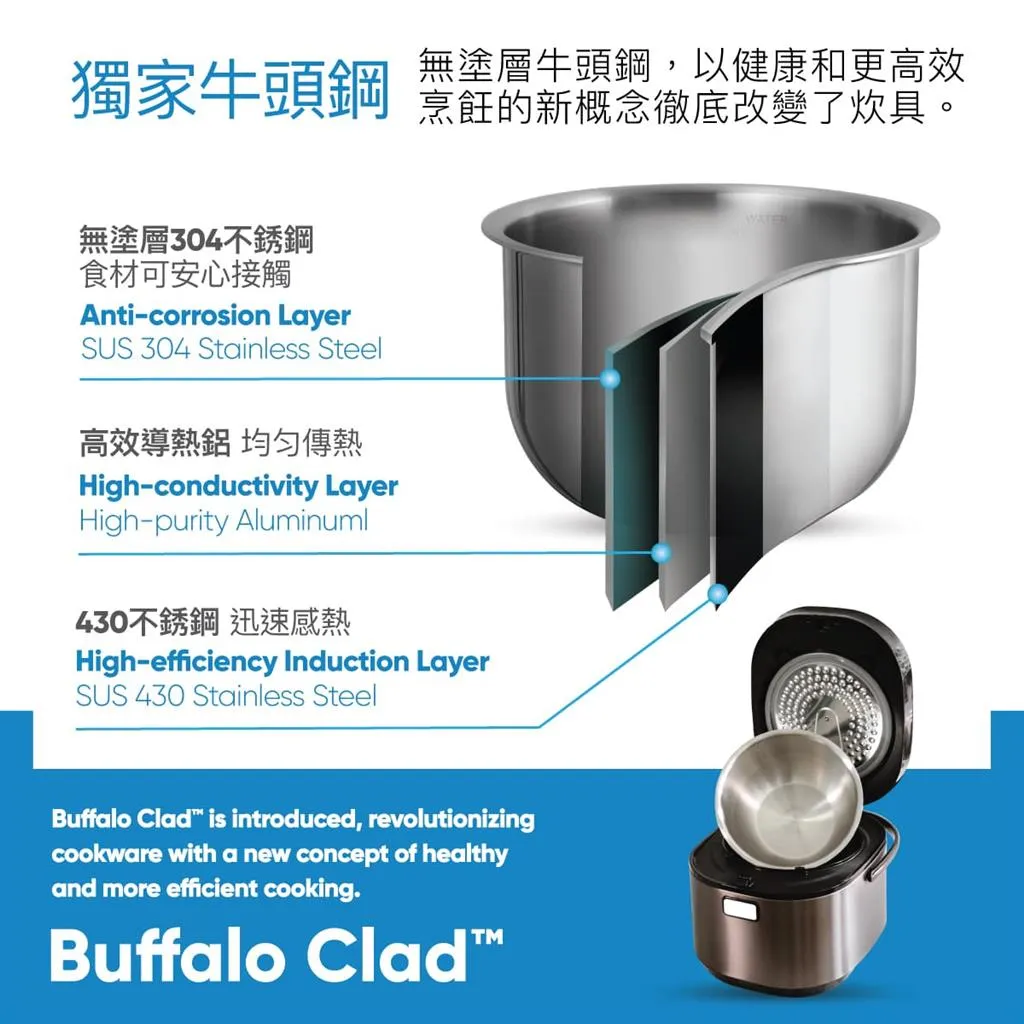 Buffalo Induction Heating (IH) Patented Clad Inner Pot Smart Rice Cooker 1.8 Liter (10 Cups) Titanium Grey (BUFFALOIH18)