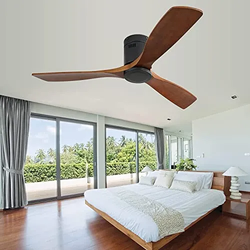 CACI Mall 52" Wood Ceiling Fan Indoor with Light and Remote Control, 6-Speed, 3-Timer with Quiet Energy Saving, 3 blades Propeller Ceiling fan with Remote, Matte Black