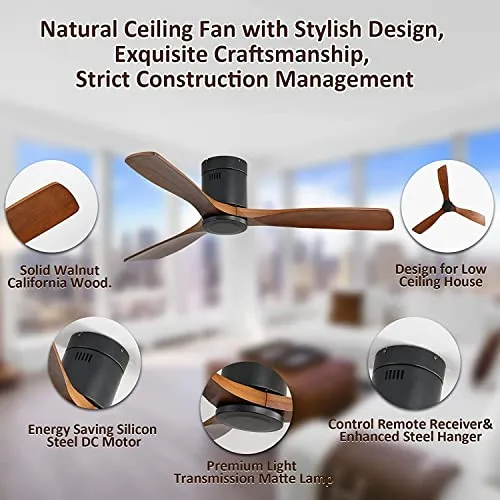 CACI Mall 52" Wood Ceiling Fan Indoor with Light and Remote Control, 6-Speed, 3-Timer with Quiet Energy Saving, 3 blades Propeller Ceiling fan with Remote, Matte Black