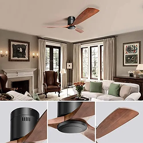 CACI Mall 52" Wood Ceiling Fan Indoor with Light and Remote Control, 6-Speed, 3-Timer with Quiet Energy Saving, 3 blades Propeller Ceiling fan with Remote, Matte Black