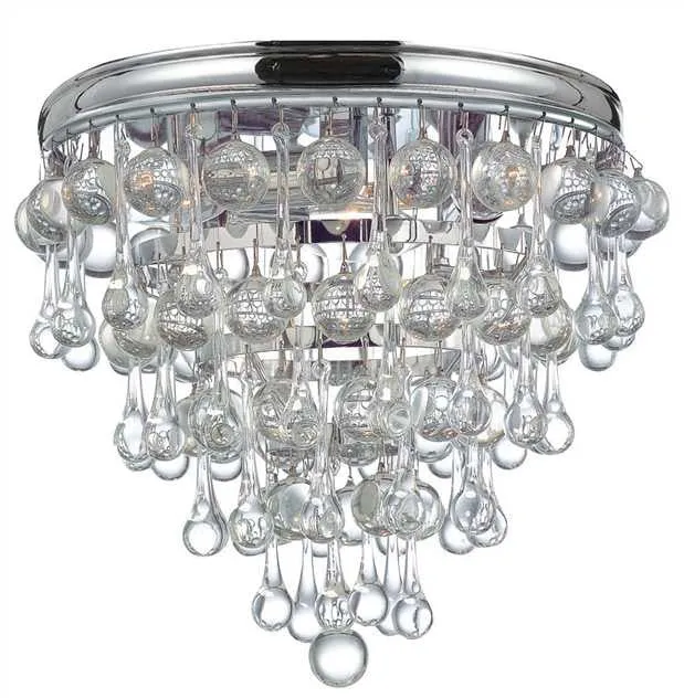 CALYPSO 3 LIGHT CRYSTAL TEARDROP FLUSH MOUNT, POLISHED CHROME