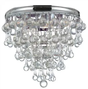 CALYPSO 3 LIGHT CRYSTAL TEARDROP FLUSH MOUNT, POLISHED CHROME