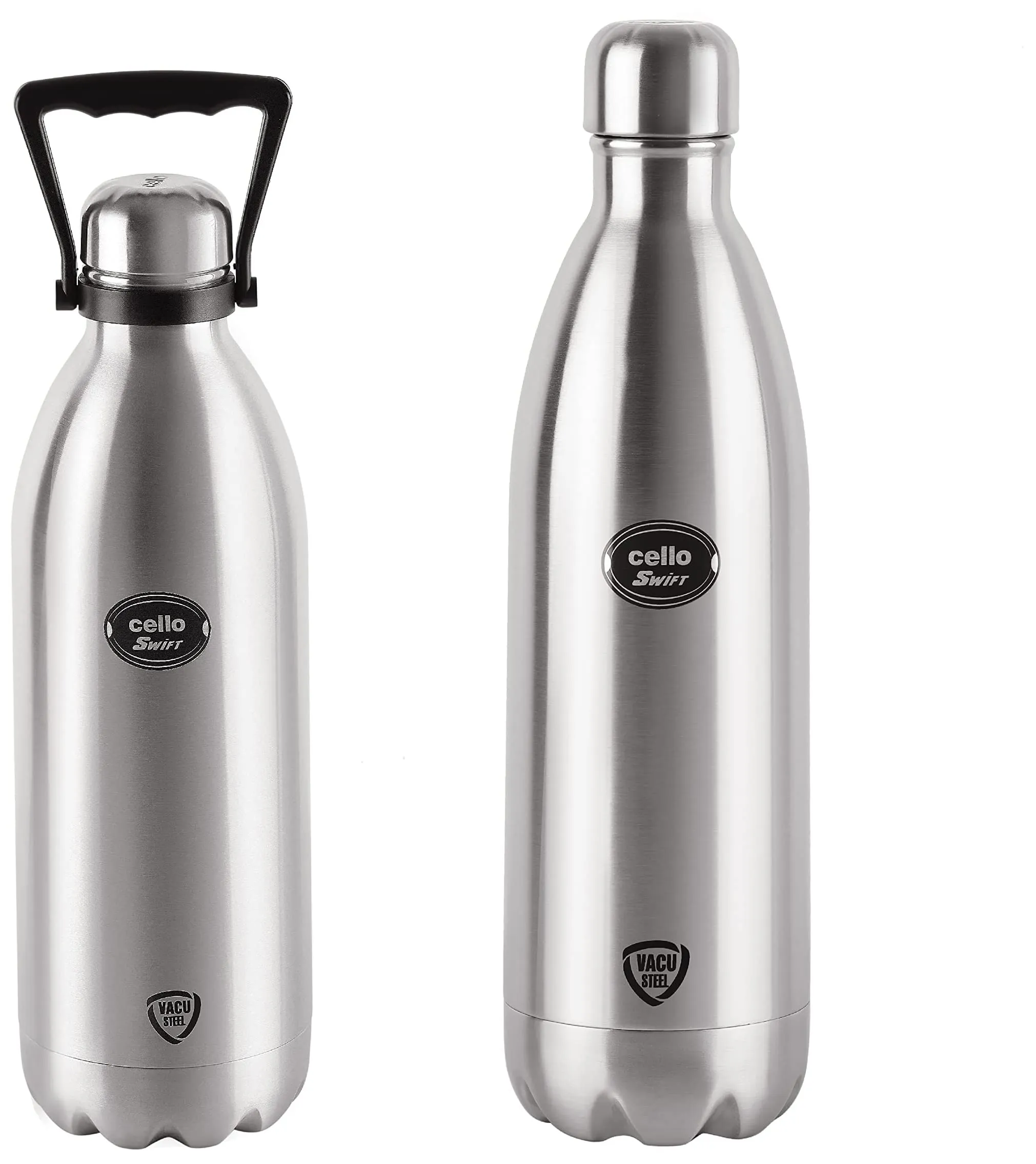 Cello Swift Steel Flask, 1 Litre, Silver & Swift Steel Flask, 1.5 litres, Silver Combo