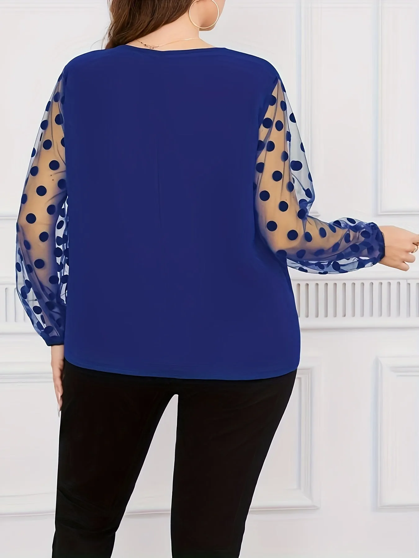 Chic Plus Size VNeck Blouse with Stylish Mesh Sleeves