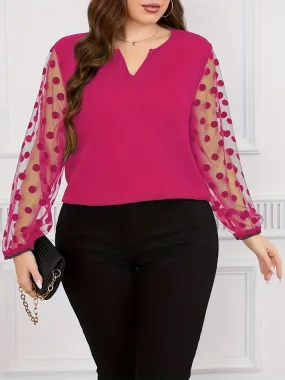 Chic Plus Size VNeck Blouse with Stylish Mesh Sleeves