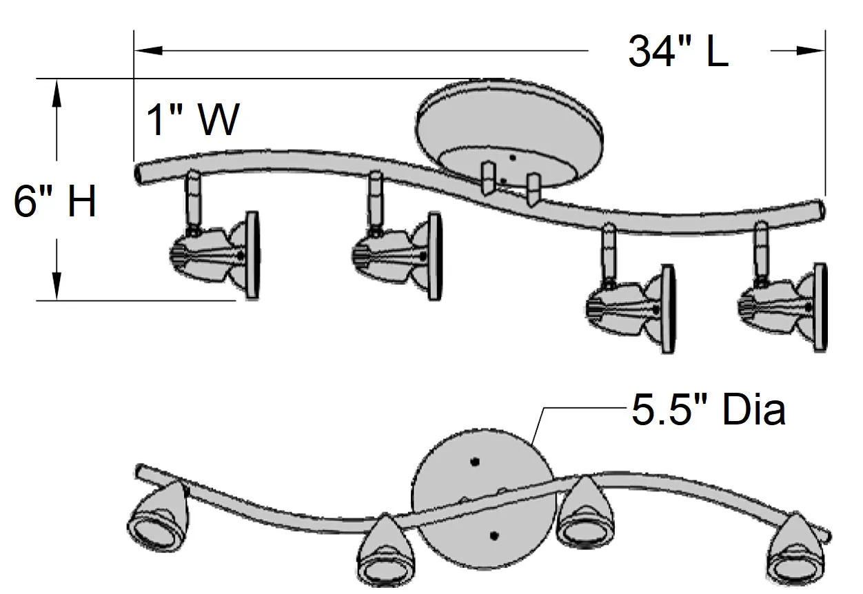 Cobra 4 Light Adjustable LED Track Light Fixture, Brushed Steel