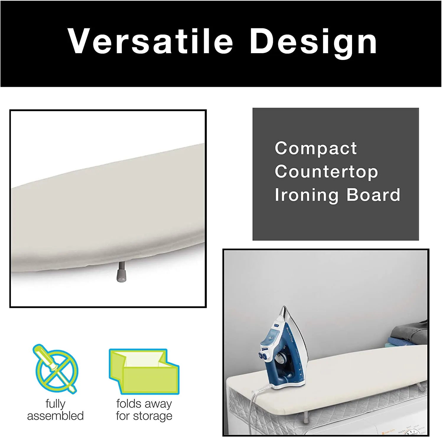 Compact Tabletop Ironing Board with Cotton Cover & Foldable Legs - Foam Padding Design