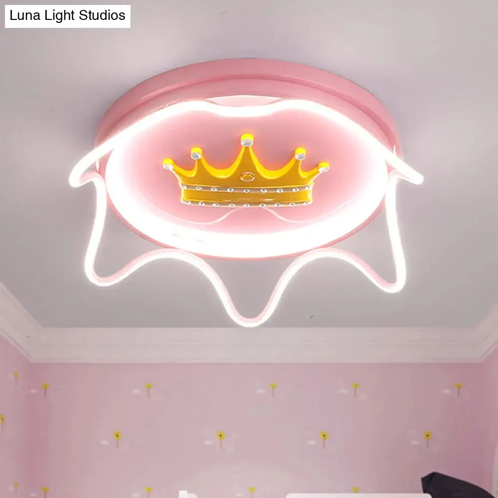 Contemporary Round LED Flush Mount Ceiling Lamp for Nursery Room in Pink/Gold