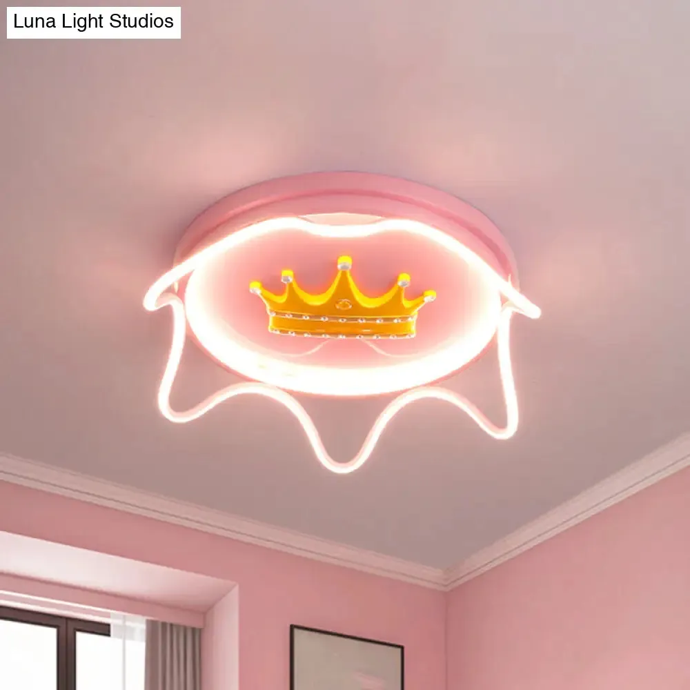 Contemporary Round LED Flush Mount Ceiling Lamp for Nursery Room in Pink/Gold