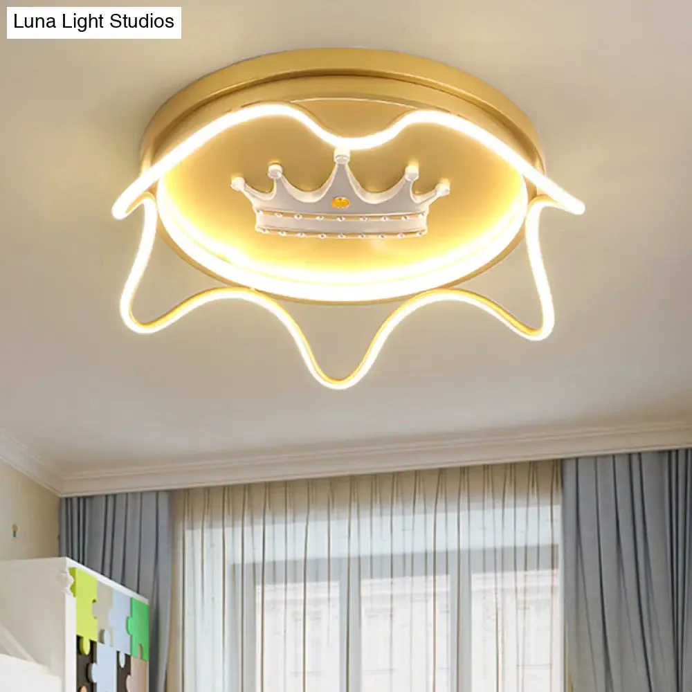 Contemporary Round LED Flush Mount Ceiling Lamp for Nursery Room in Pink/Gold