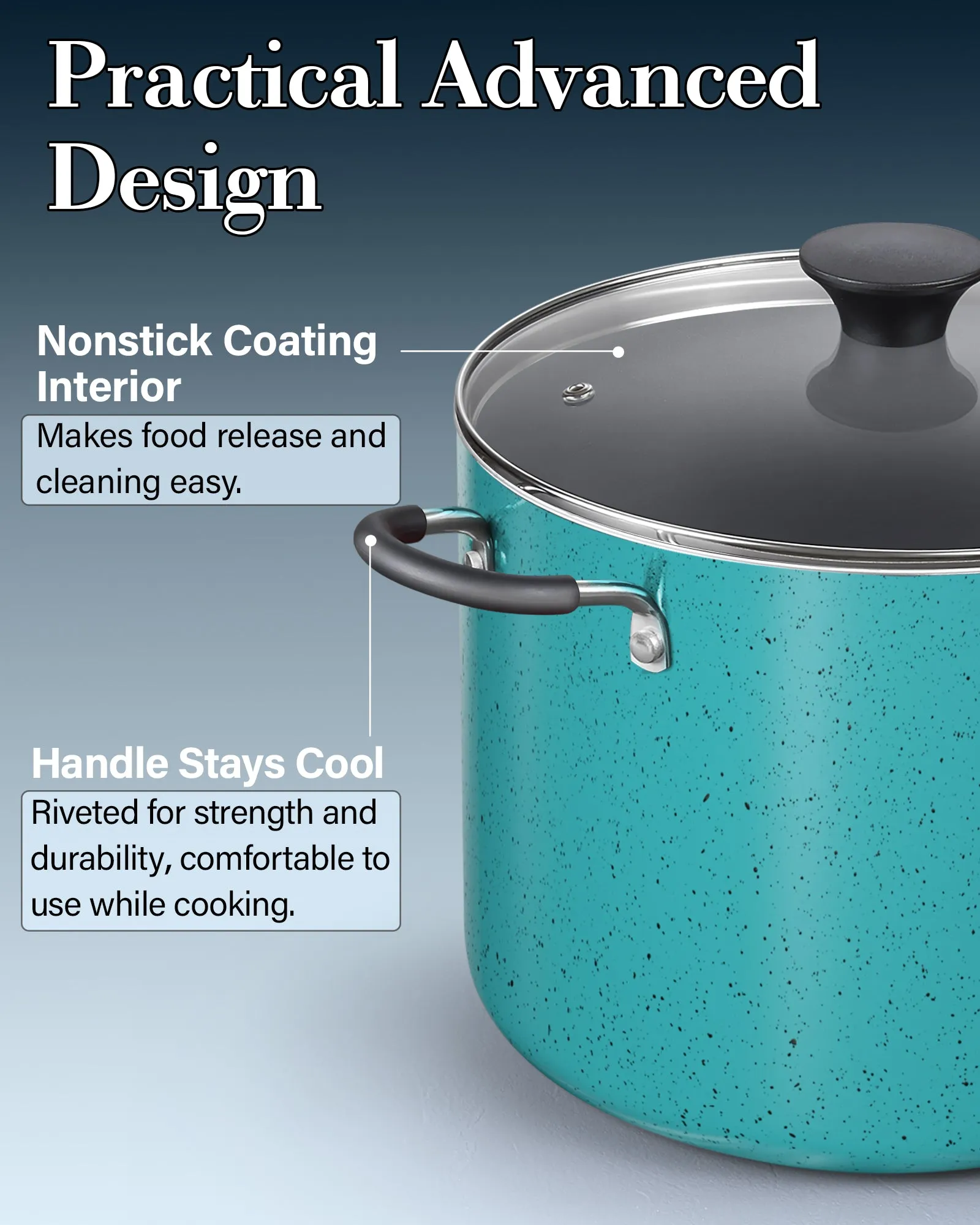 Cook N Home Nonstick Stockpot with Lid 10.5-Qt, Professional Deep Cooking Pot Cookware Canning Stock Pot with Glass Lid, Turquoise