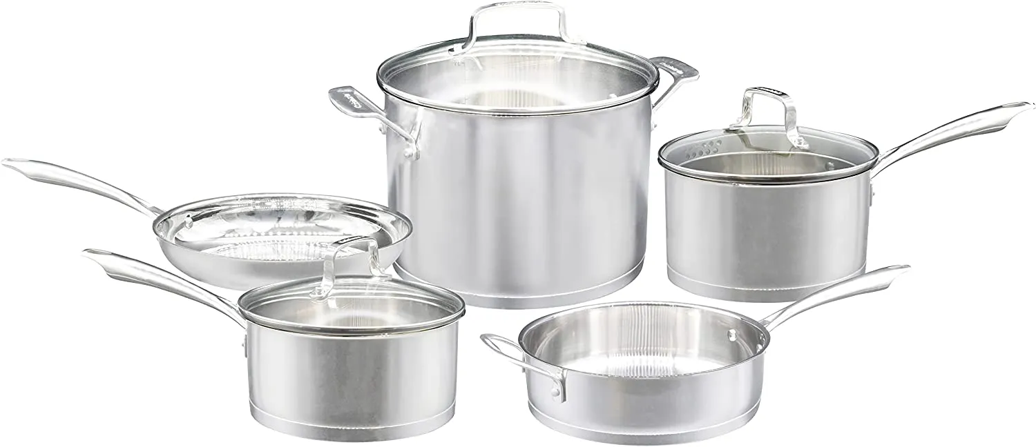 Cuisinart 77-80T 8-Piece Professional Glass Lids Stainless Cookware Set Silver