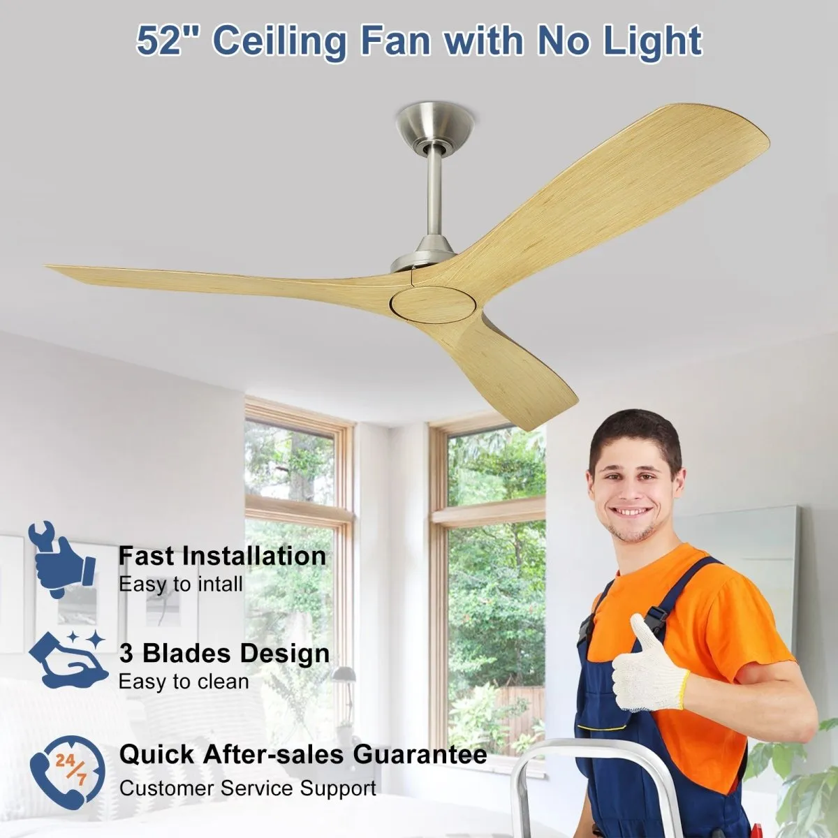 Depuley 52 Inch Remote Ceiling Fan Without Light, Low Profile Ceiling Fan No Light with 3 Blades and Noiseless Reversible DC Motor for Patio, Kitchen, Farmhouse & Covered Outdoor, Timer