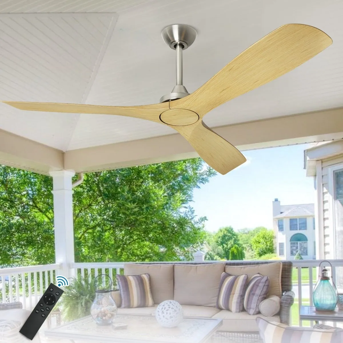 Depuley 52 Inch Remote Ceiling Fan Without Light, Low Profile Ceiling Fan No Light with 3 Blades and Noiseless Reversible DC Motor for Patio, Kitchen, Farmhouse & Covered Outdoor, Timer