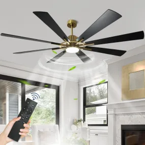 Depuley 72" Black Farmhouse Ceiling Fans with Lights and Remote, Large Reversible Modern Ceiling Fan with 5-Speed, Indoor Outdoor Ceiling Fan for Patio, 3CCT 3000K-6000K Quiet DC Motor 8 Blades, Gold