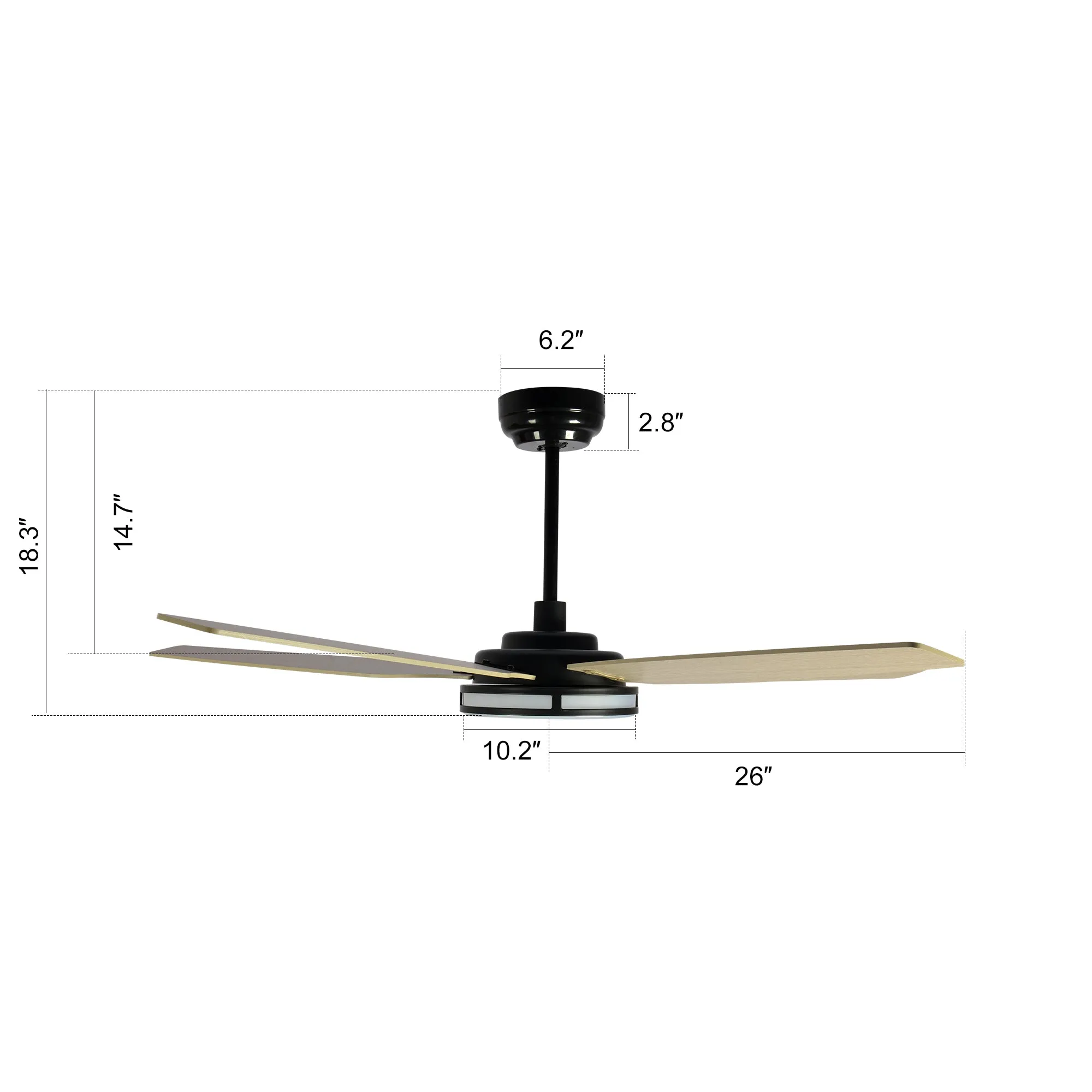 ELIRA 52 inch 5-Blade Smart Ceiling Fan with LED Light Kit & Remote - Black/Light Wood Grain