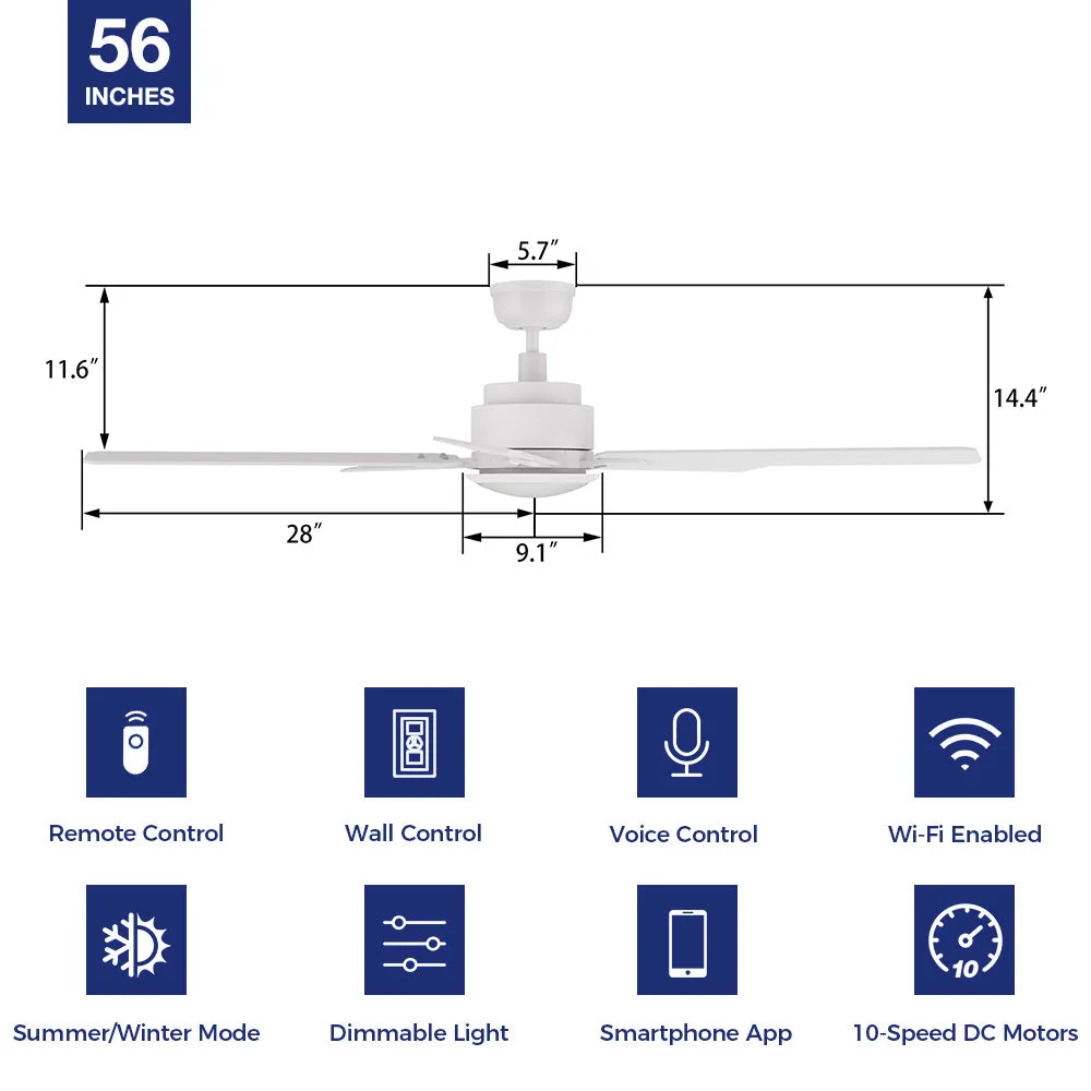 Essex Ⅱ Smart Ceiling Fan with LED Light and Remote Outdoor/Indoor 56"