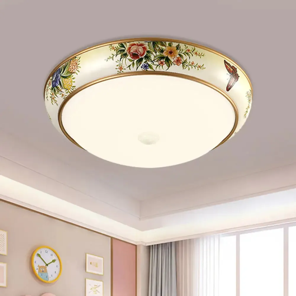 Frosted Glass Dome LED Flush Mount Ceiling Light - Korea Country Style (14"/19.5" Diameter)