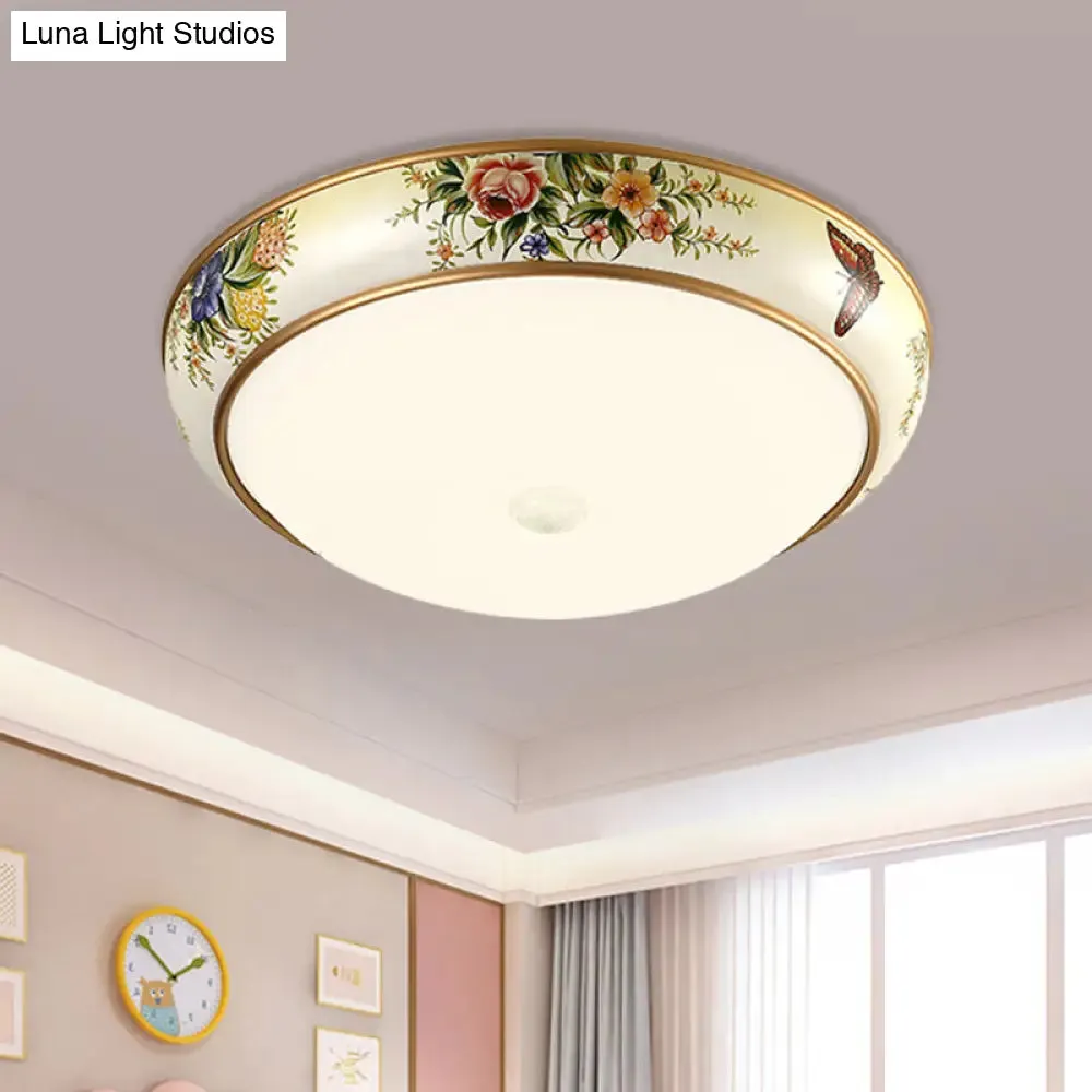 Frosted Glass Dome LED Flush Mount Ceiling Light - Korea Country Style (14"/19.5" Diameter)