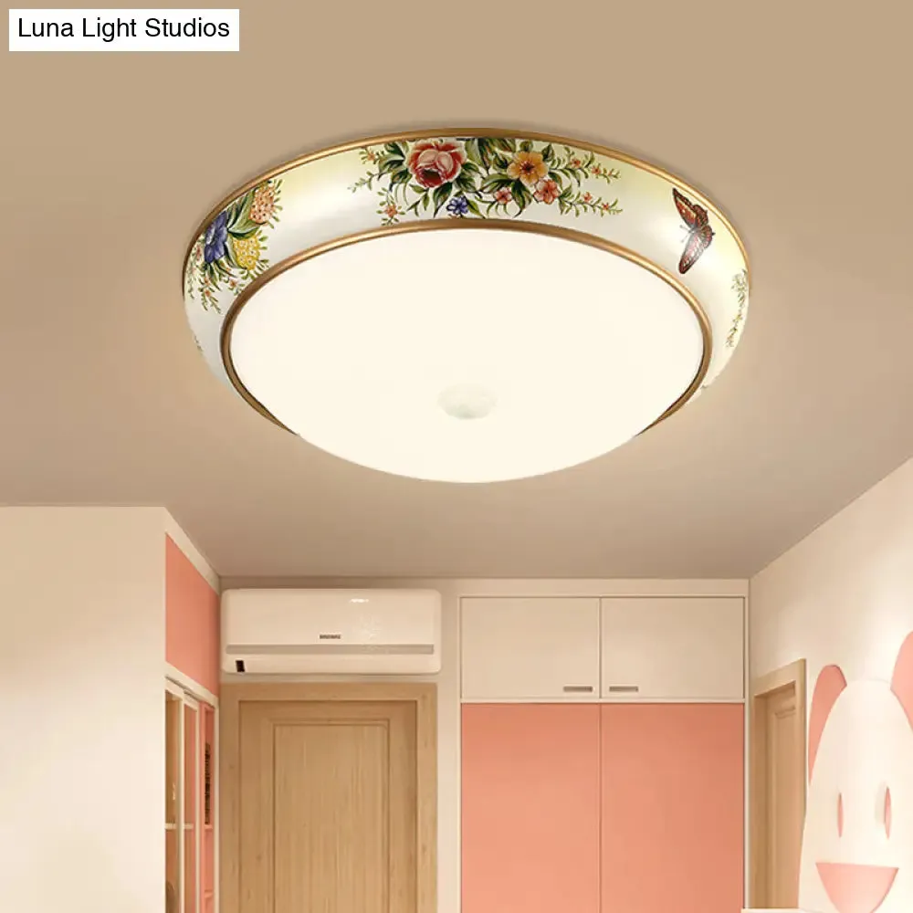 Frosted Glass Dome LED Flush Mount Ceiling Light - Korea Country Style (14"/19.5" Diameter)