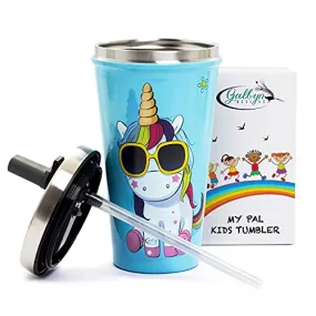 Galbyn Designs Unicorn Kids Cup With Straw 16oz Screw on Spill Easy to Carry