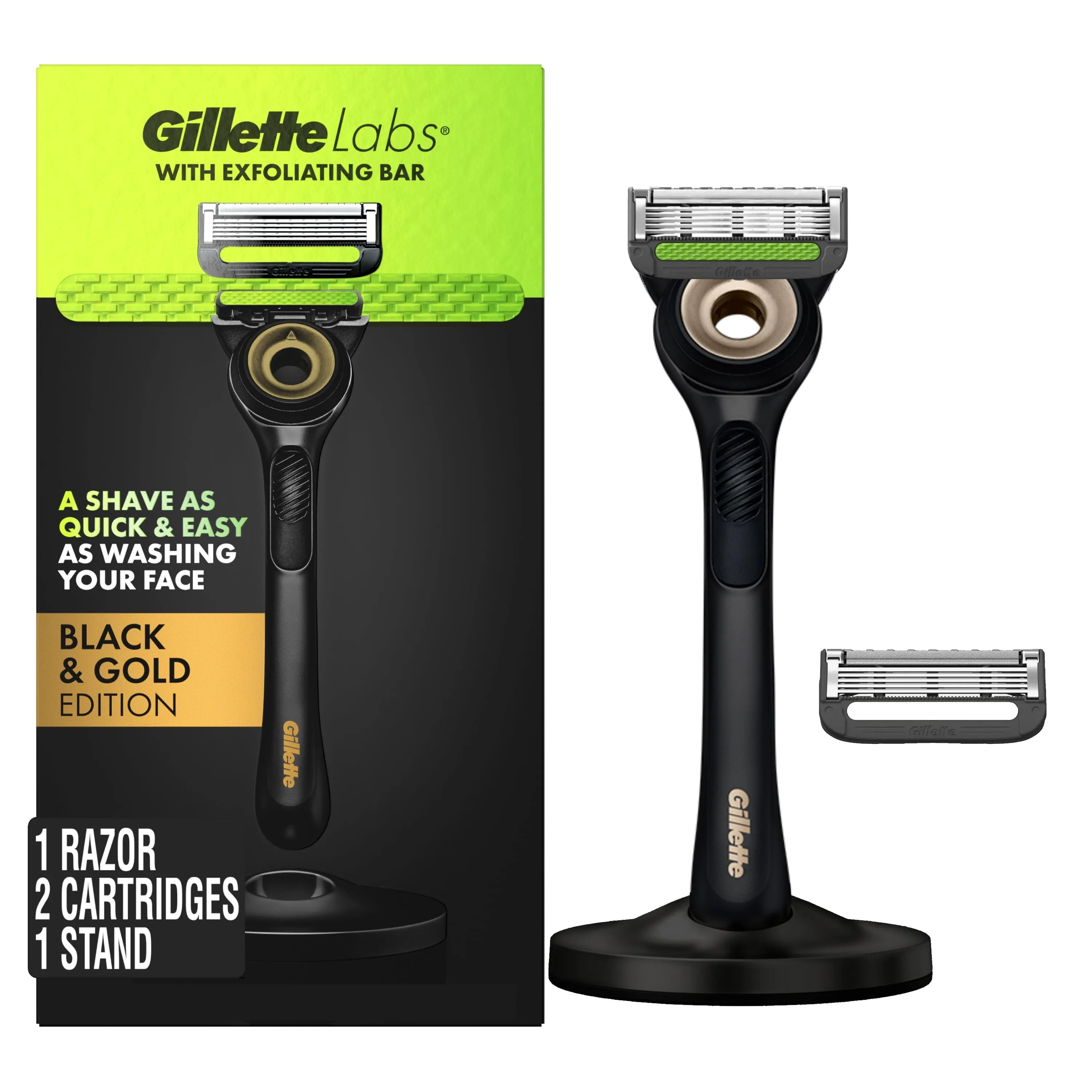 Gillette Labs with Exfoliating Bar Men's Razor Gold Edition - 1 Handle, 2 Blade Refills