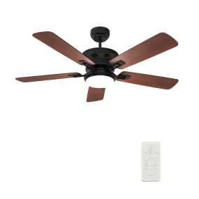 GLADIOLUS 52 inch 5-Blade Indoor/Outdoor Smart Ceiling Fan with LED Light Kit & Remote - Black/Wooden Pattern