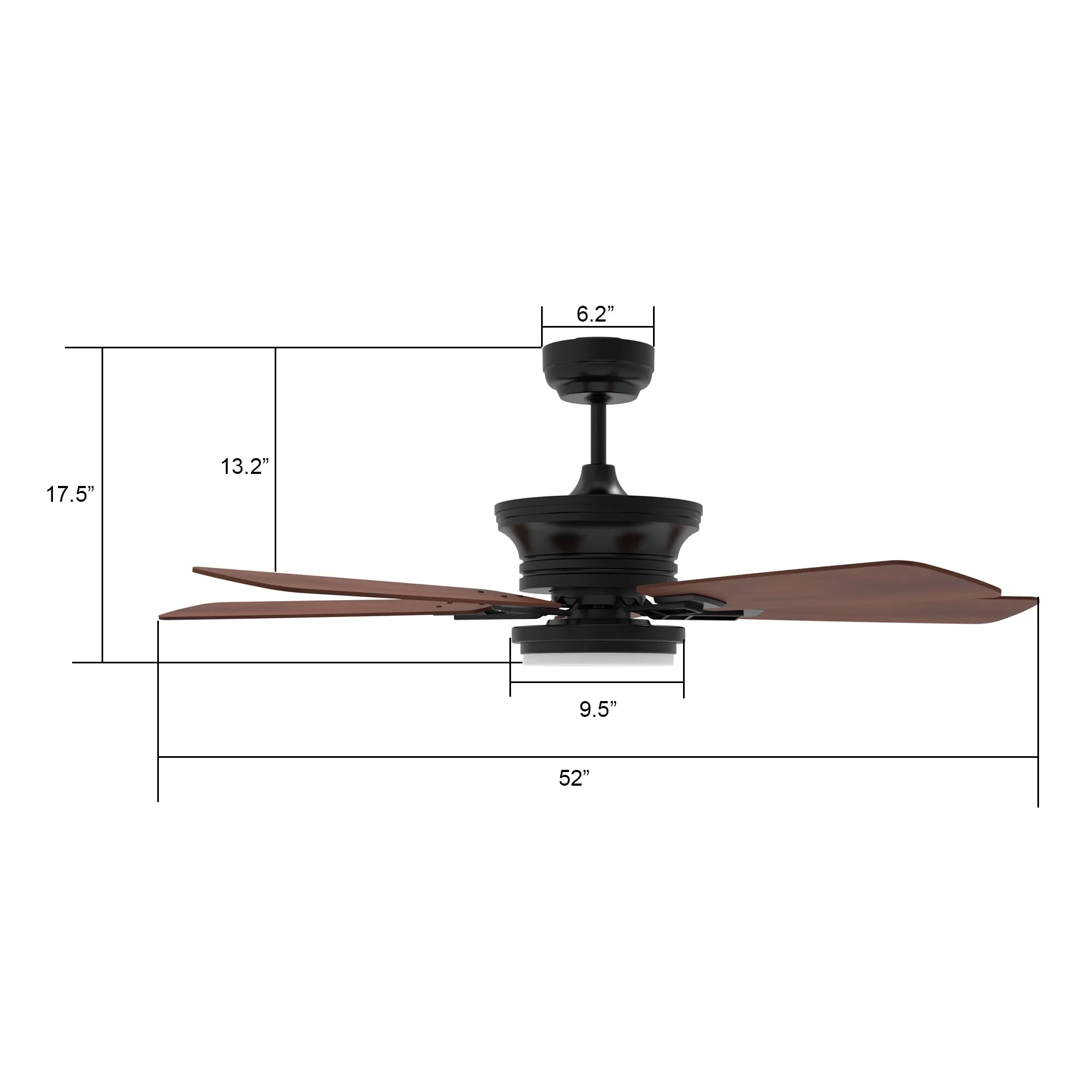 GLADIOLUS 52 inch 5-Blade Indoor/Outdoor Smart Ceiling Fan with LED Light Kit & Remote - Black/Wooden Pattern