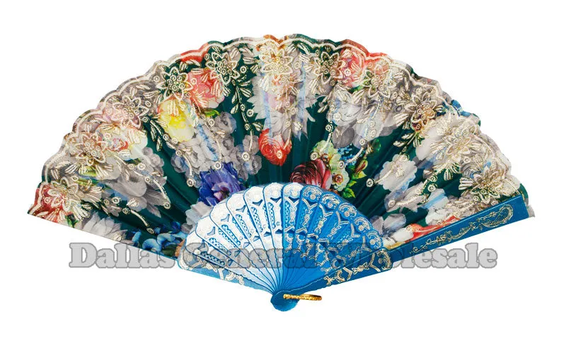 Glitter Flower Design Oriental Hand Fans Wholesale