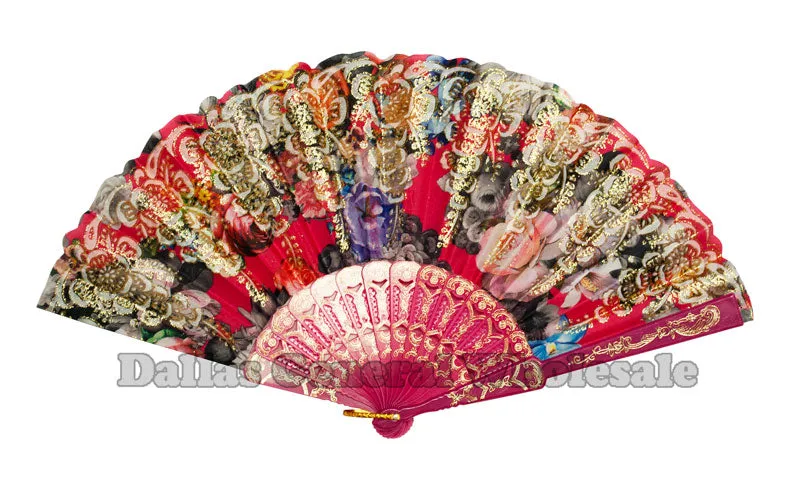 Glitter Flower Design Oriental Hand Fans Wholesale