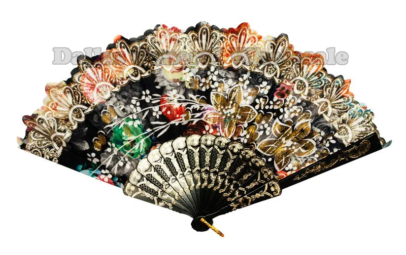 Glitter Flower Design Oriental Hand Fans Wholesale