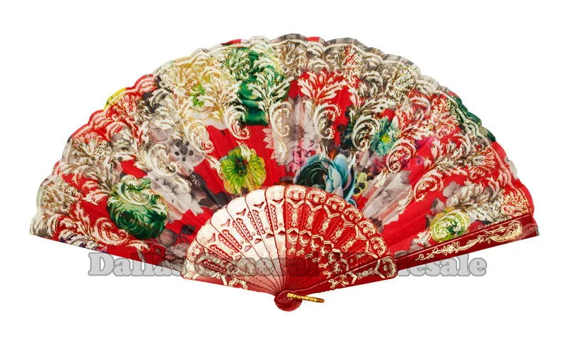 Glitter Flower Design Oriental Hand Fans Wholesale