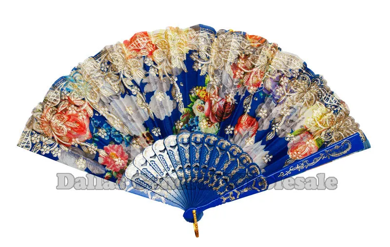 Glitter Flower Design Oriental Hand Fans Wholesale