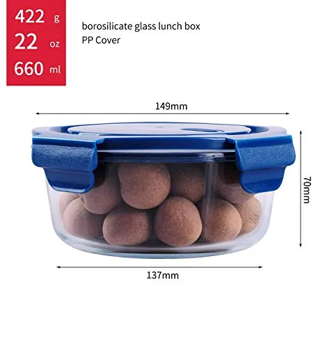 GRACIOUS MART Air Tight Glass Storage Container For Kitchen,Borosilicate Meal Prep Glass Food Storage Round Lunch box Oven Microwave Safe Containers (6)