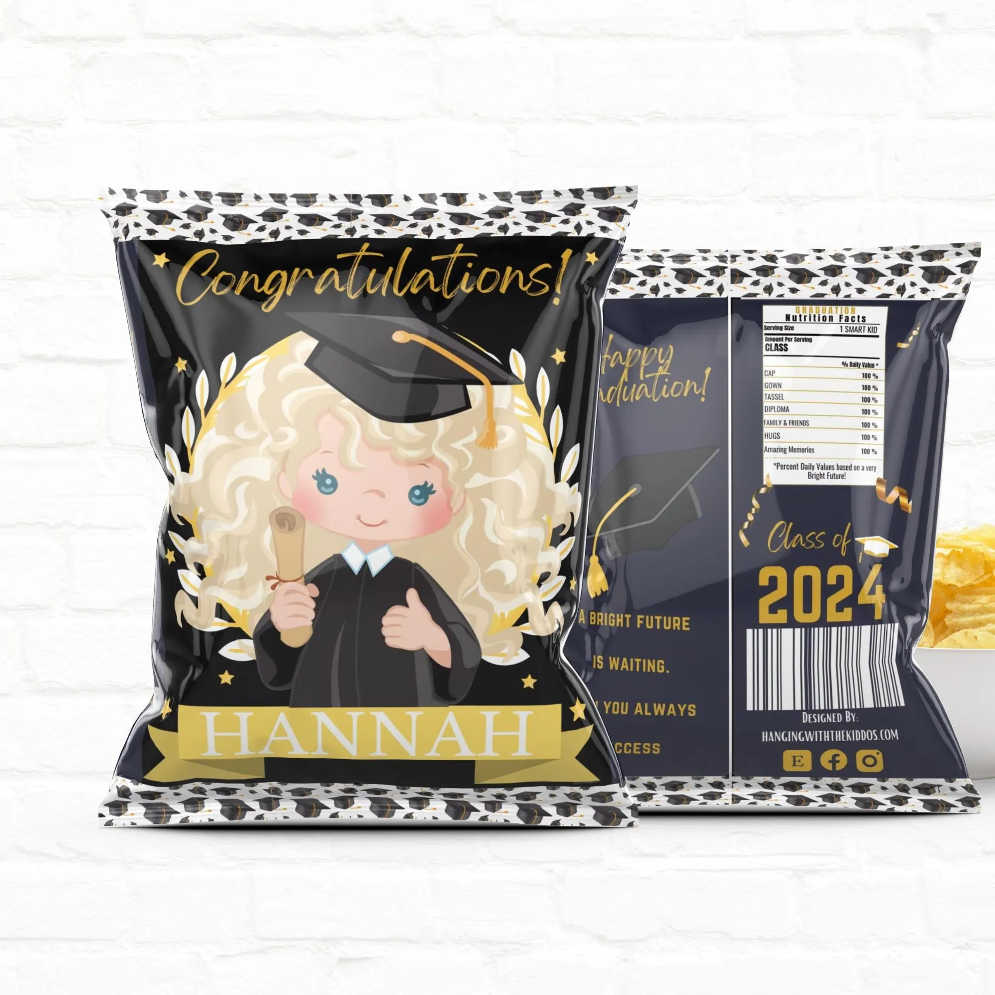 Graduation Personalized Chip Bags|Printable File  Girl 03