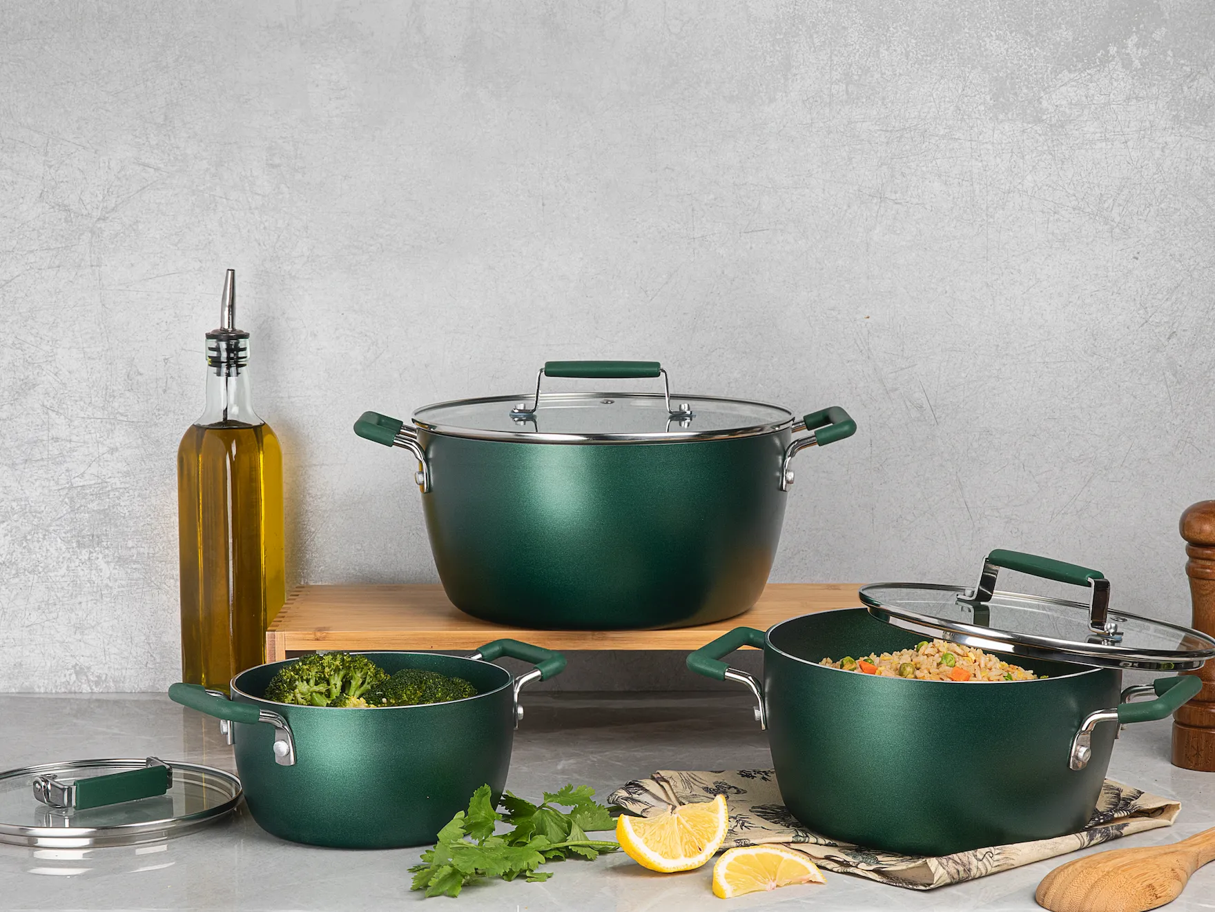 Granitestone Nesting 6 Piece Cooking Pots Set, Kitchen Pots, Non Stick Coating, 5qt 3qt & 1.5qt Pots with Lids, Stay Cool Handles Dishwasher Safe