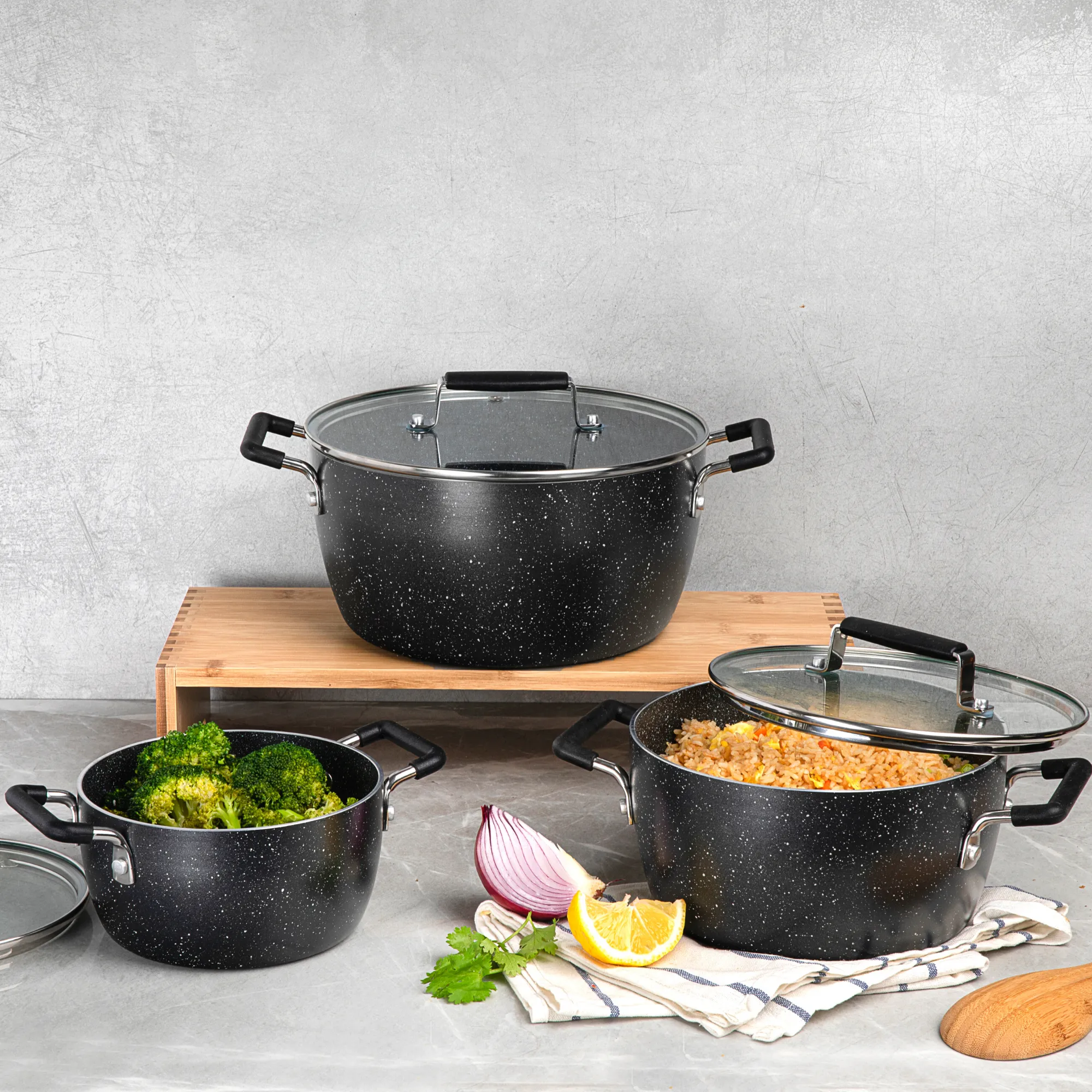 Granitestone Nesting 6 Piece Cooking Pots Set, Kitchen Pots, Non Stick Coating, 5qt 3qt & 1.5qt Pots with Lids, Stay Cool Handles Dishwasher Safe