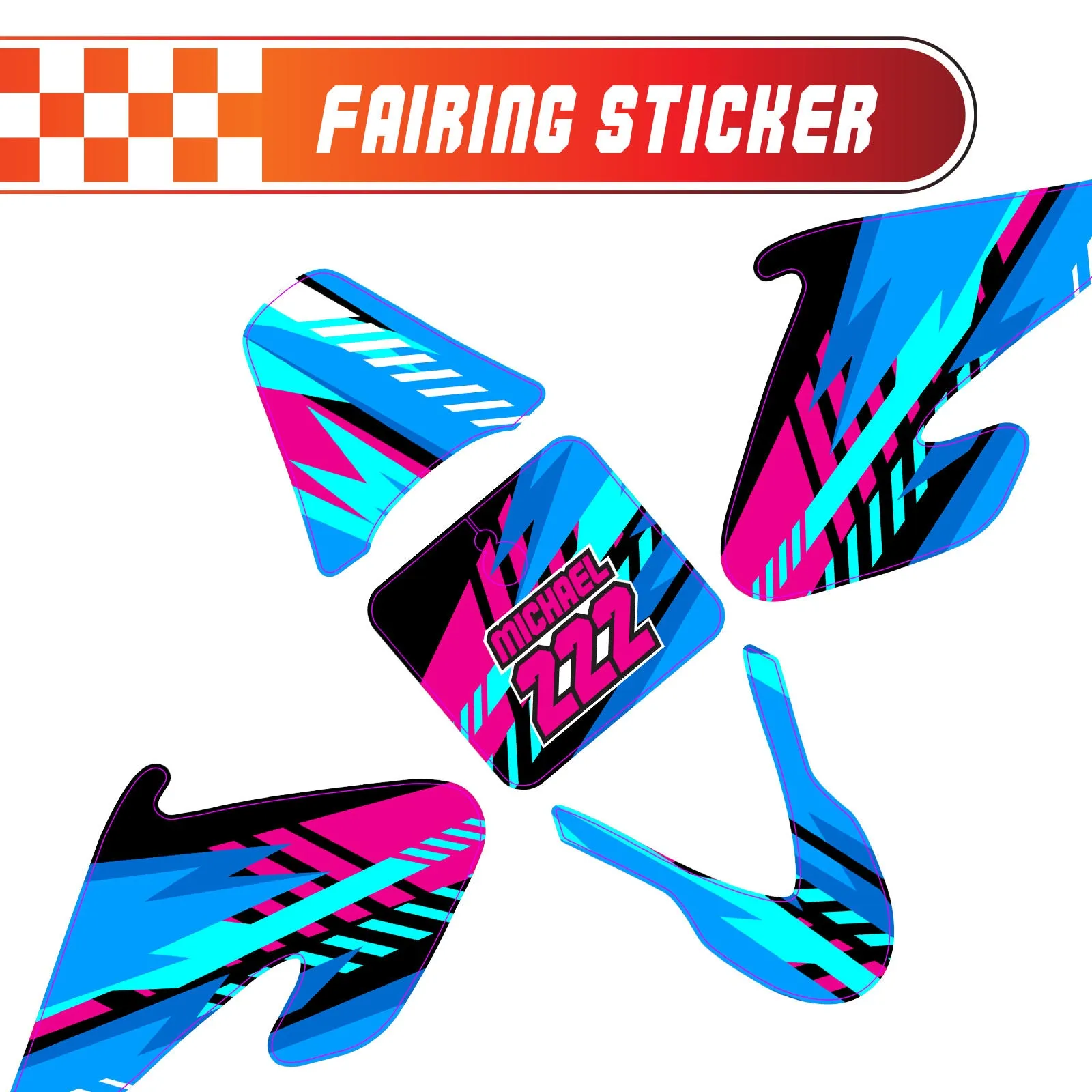 Graphic Kit Decals Fairing Sticker Custom Number For Razor MX500 MX650 - C002 Blue Geometric Burst