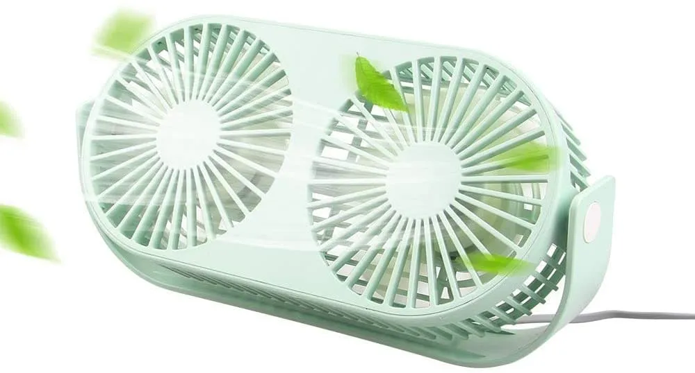 Green Mini USB Desk Fan with Double Fan Blade