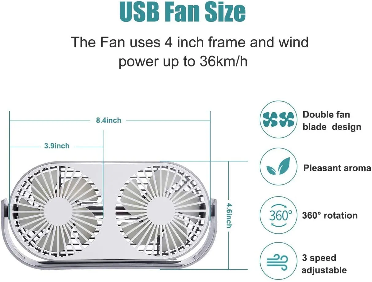 Green Mini USB Desk Fan with Double Fan Blade