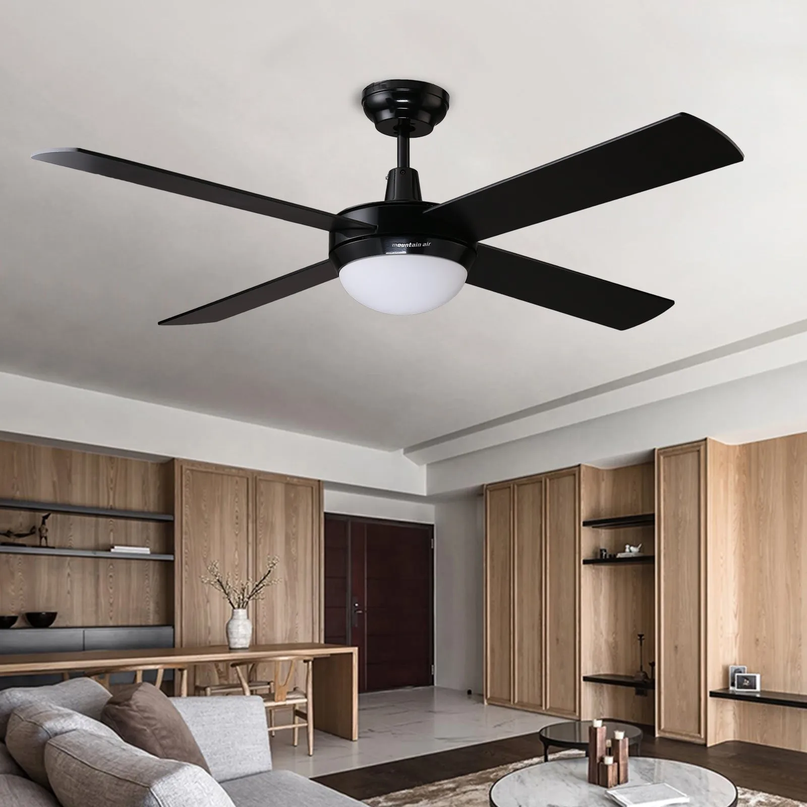 HAWAII 132cm / 52 inch 4 Blade DC Modern Ceiling Fan with LED light 4000K Black